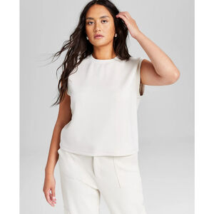 And Now This Women's Small Beige Scuba Crewneck Sleeveless Top - Super Soft! NWT